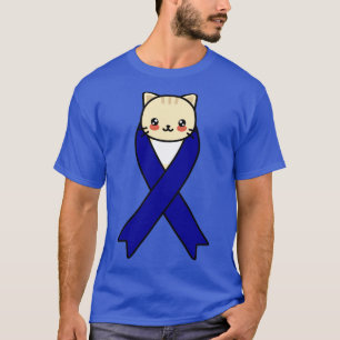 Camiseta Cancer Colônico Sensibilização Kawaii Cat Azul Fit