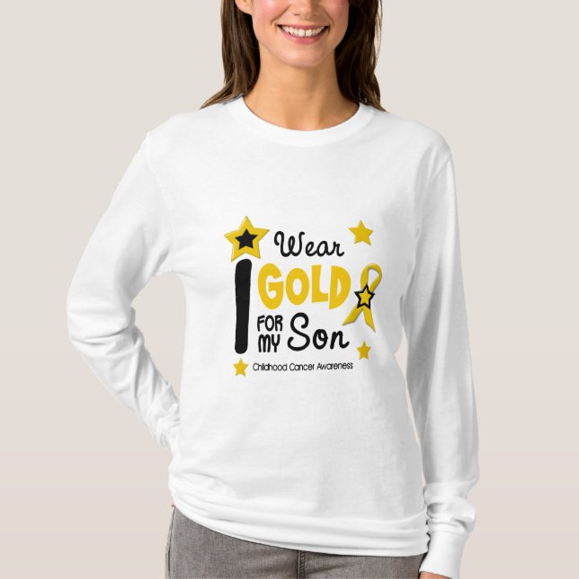 Camiseta Cancer da infância eu visto o ouro para meu filho (Frente)
