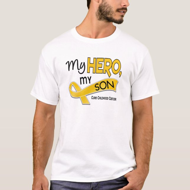 Camiseta Cancer da infância MEU HERÓI MEU FILHO 42 (Frente)