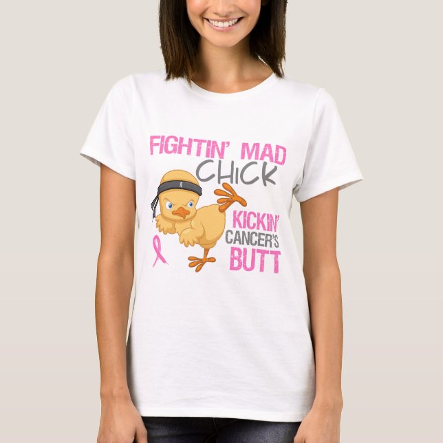 Camiseta Cancer da mama de Pintinho louco (Frente)