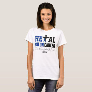 Camiseta Câncer de Cólon Cristão Lucas 1:37 Fita Azul Escur