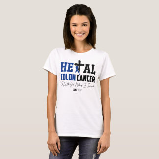 Camiseta Câncer de Cólon Cristão Lucas 1:37 Fita Azul Escur