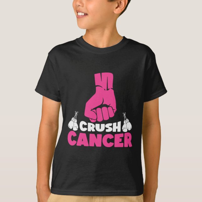 Camiseta Cancer de Esmagamento Cancer de Fita Cor-de-Friso  (Frente)