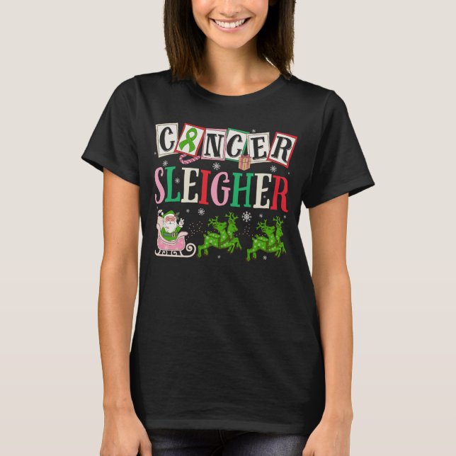 Camiseta Câncer de figado de Papais noeis de Natal mais ele (Frente)