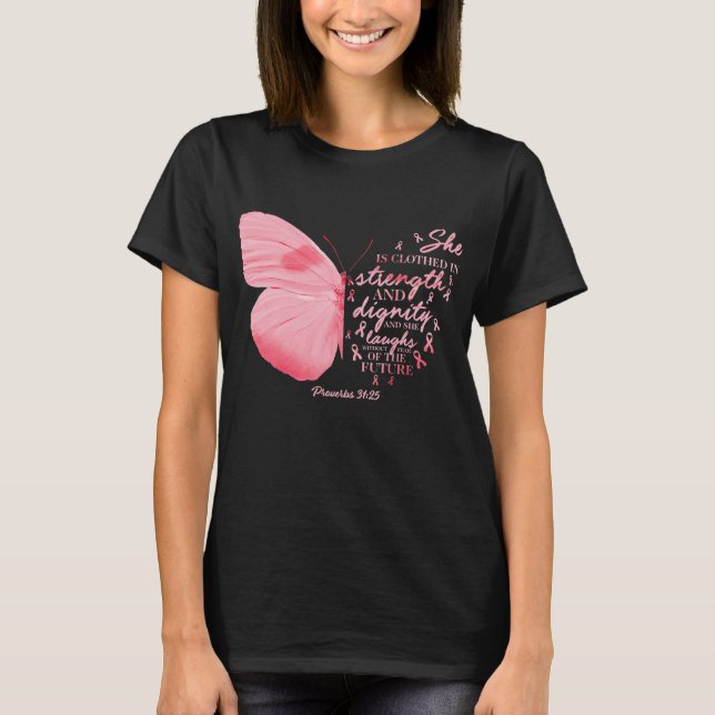 Camiseta Cancer de Fita Rosa Butterfly (Frente)