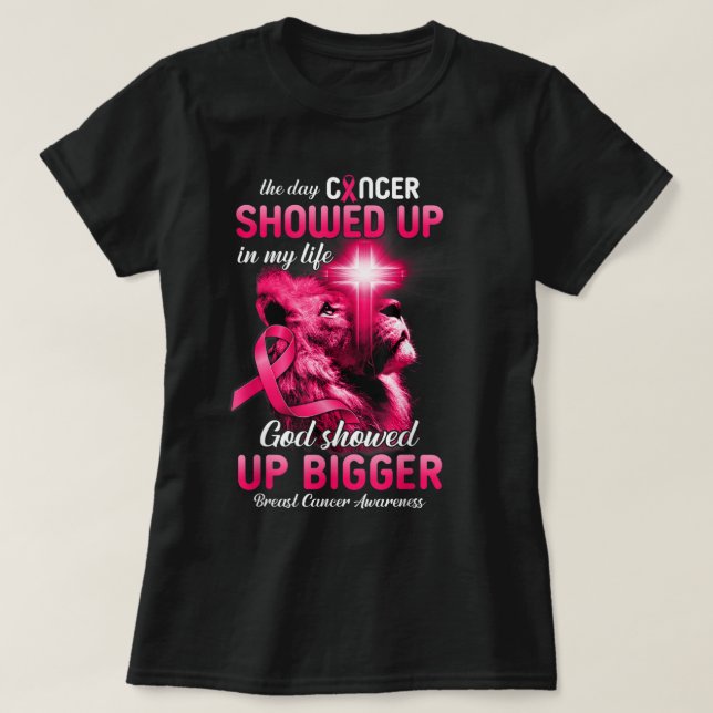 Camiseta Cancer de Fita Rosa Cristão de Leão Cruzado de Fit (Frente do Design)