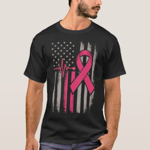 Camiseta Cancer de Fita Rosa Rosa com Bandeira Americana Di