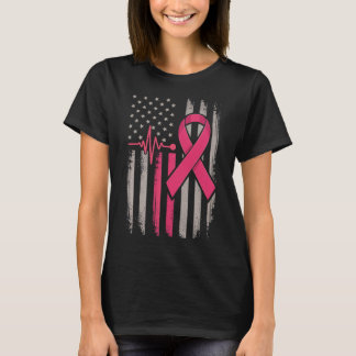 Camiseta Cancer de Fita Rosa Rosa com Bandeira Americana Di