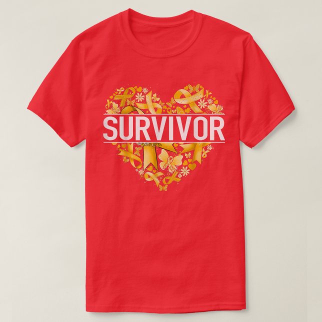 Camiseta Cancer de Infância Dourado Sobrevivente do Coração (Frente do Design)