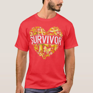 Camiseta Cancer de Infância Dourado Sobrevivente do Coração