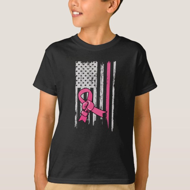 Camiseta Cancer De Mama Bandeira Da América Boxing (Frente)