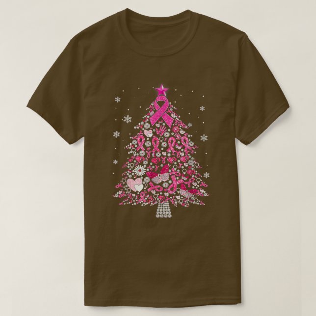 Camiseta Cancer de Mama Decoração de Natal S (Frente do Design)