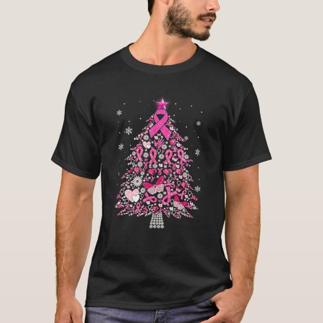 Camiseta Cancer de Mama Decoração de Natal S (Frente)