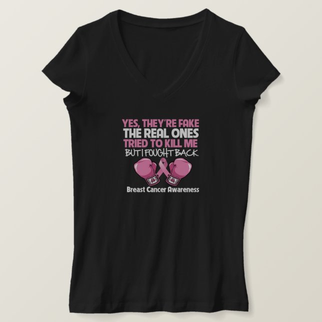 Camiseta Cancer De Mama Sim Eles São Falso Que Eu Lutei De  (Frente do Design)