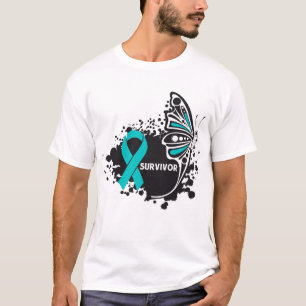 Camiseta Câncer de ovário abstrato da borboleta do