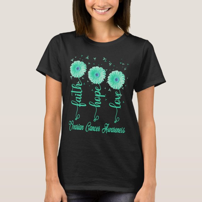 Camiseta câncer de ovário fé esperança amor flor margarida (Frente)