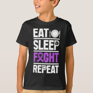 Camiseta Câncer de pâncreas Comendo Sono Lutar Fita Roxa Aw