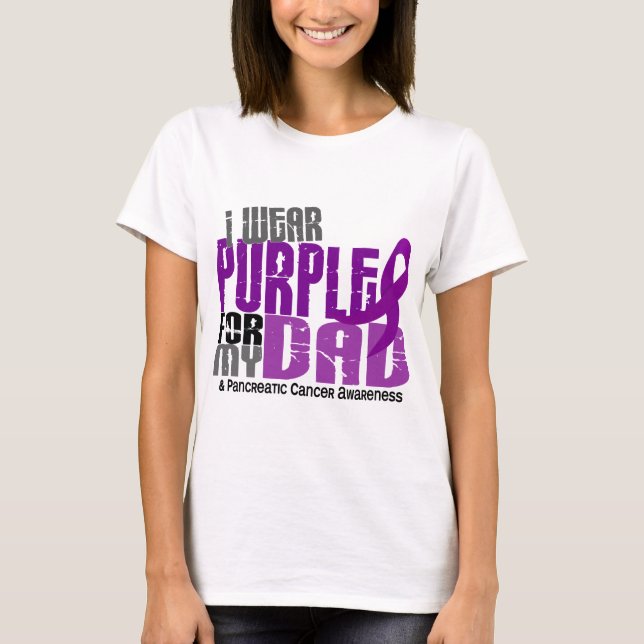 Camiseta Câncer de pâncreas eu visto o roxo para meu pai (Frente)