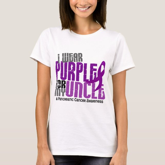 Camiseta Câncer de pâncreas eu visto o roxo para meu tio (Frente)