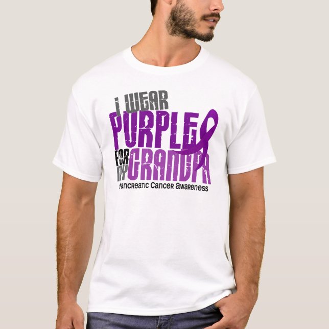 Camiseta Câncer de pâncreas eu visto o roxo para meu vovô (Frente)