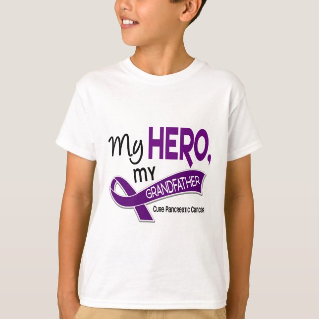 Camiseta Câncer de pâncreas MEU HERÓI MEU AVÔ 42 (Frente)