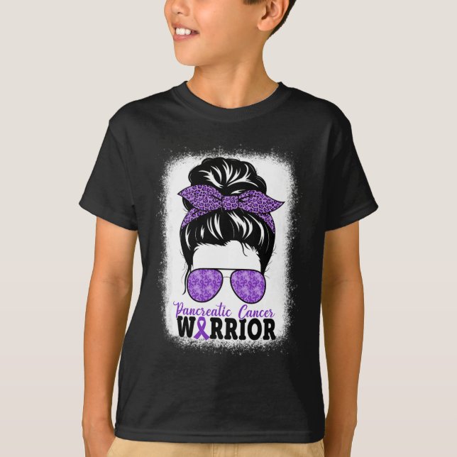 Camiseta Câncer de pâncreas Warrior Messy Bun Hair Leopardo (Frente)