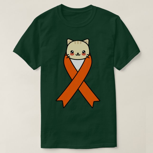 Camiseta Cancer de rim Kawaii Cat Orange Ribbon G (Frente do Design)