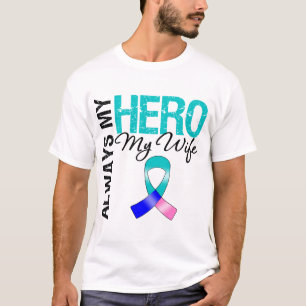 Camiseta Cancer de tiróide SEMPRE MEU HERÓI MINHA ESPOSA
