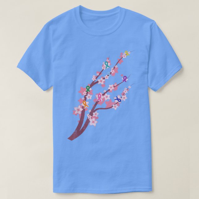 Camiseta Cancer Flor Fitas Cereja Flor Flor Cancer Sakura (Frente do Design)