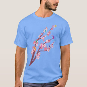 Camiseta Cancer Flor Fitas Cereja Flor Flor Cancer Sakura