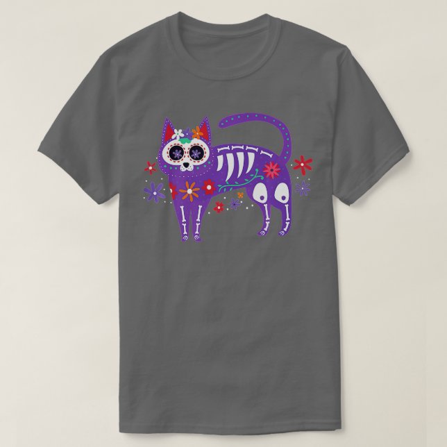 Camiseta Câncer Gato Dia do Morto Esqueleto Calavera Hall (Frente do Design)