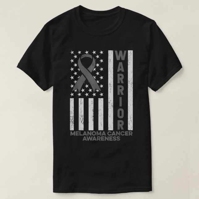 Camiseta Cancer Melanoma Warrior American Flag Bl (Frente do Design)