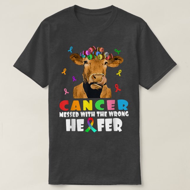 Camiseta Cancer Mensado Com A Luta Errada Da Vaca De Heifer (Frente do Design)