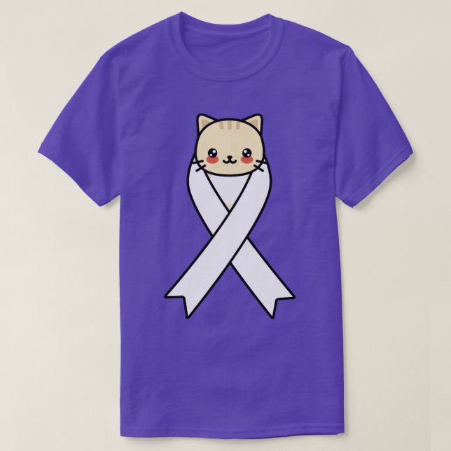 Camiseta Cancer pulmonar Sensibilização Kawaii Cat Bonecão  (Frente do Design)