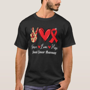 Camiseta Cancer Sanguíneo Consciência Paz Amar Fita Vermelh