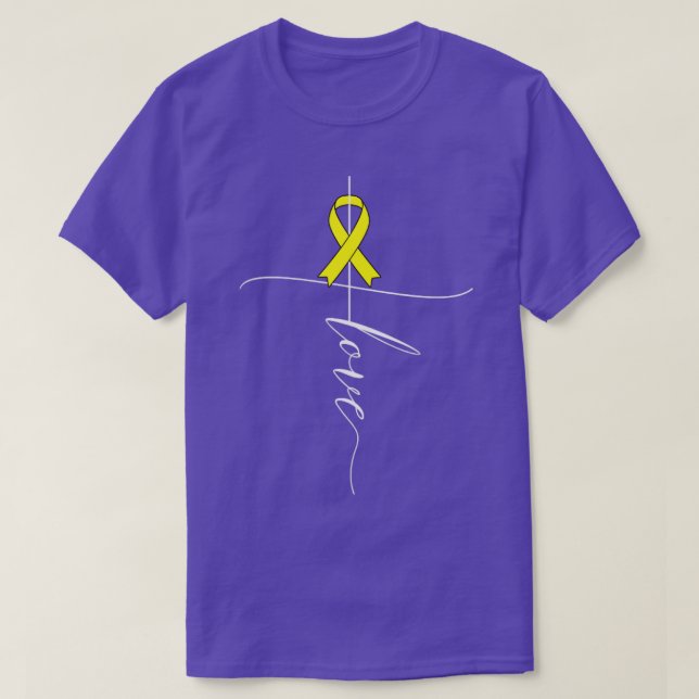 Camiseta Cancer Sarcoma Sensibilização Amar Presente Amarel (Frente do Design)