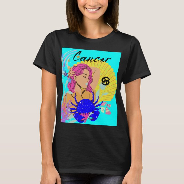 Camiseta Cancer Símbolo Zodíaco Horoscópio Astrologia Femin (Frente)