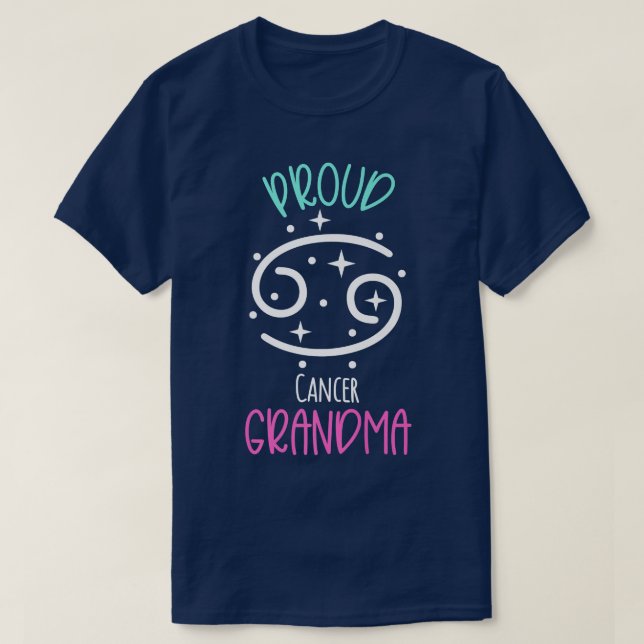 Camiseta Cancer Vovó Orgulhosa Vovó Zodioca Símbolo Abençoa (Frente do Design)