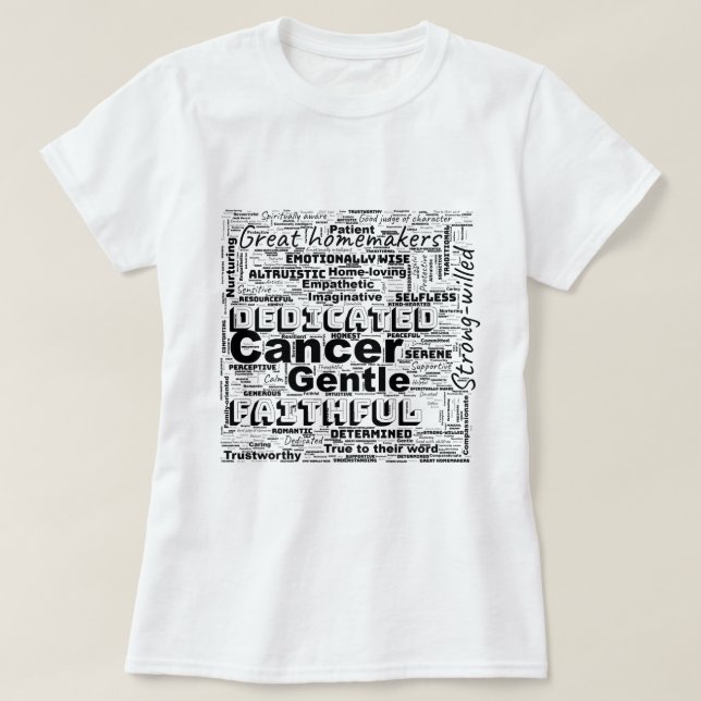 Camiseta Cancer Zodiac Word Cloud Inspiration Womens (Frente do Design)