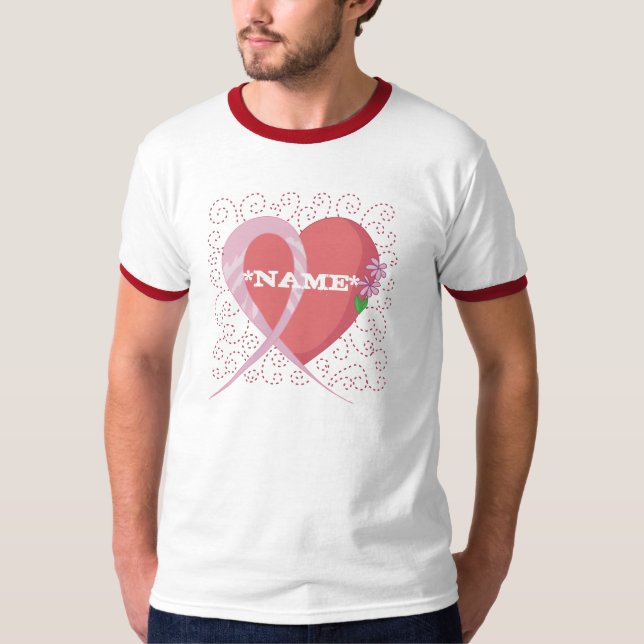Camiseta Cancro da mama B customizável do coração… - (Frente)