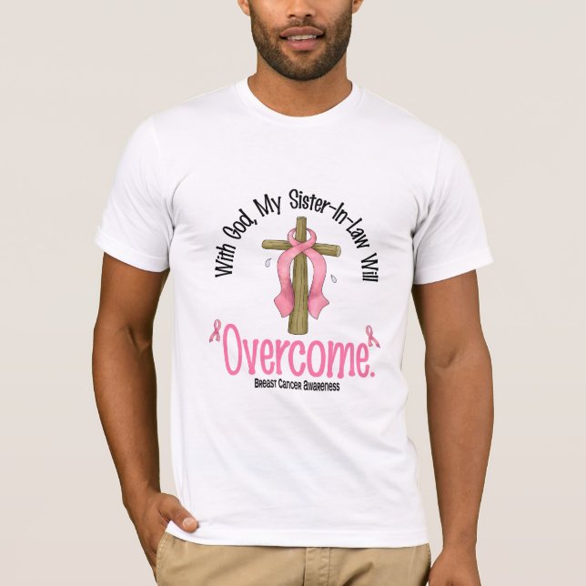 Camiseta Cancro da mama com deus que minha cunhada Overc (Frente)