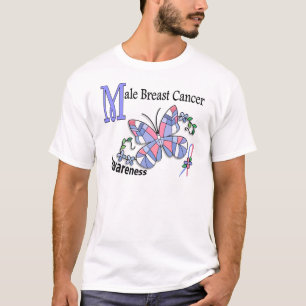 Camiseta Cancro da mama do homem da borboleta 2 do vitral