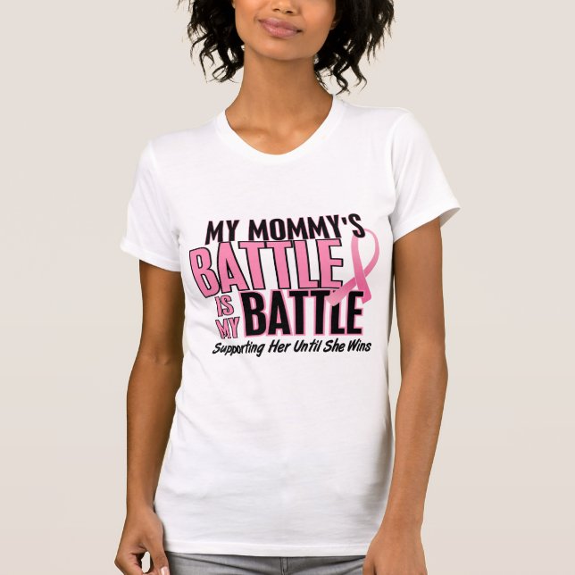 Camiseta Cancro da mama minha BATALHA DEMASIADO 1 mamãe (Frente)