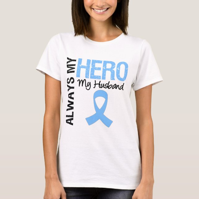 Camiseta Cancro da próstata sempre meu herói meu marido (Frente)