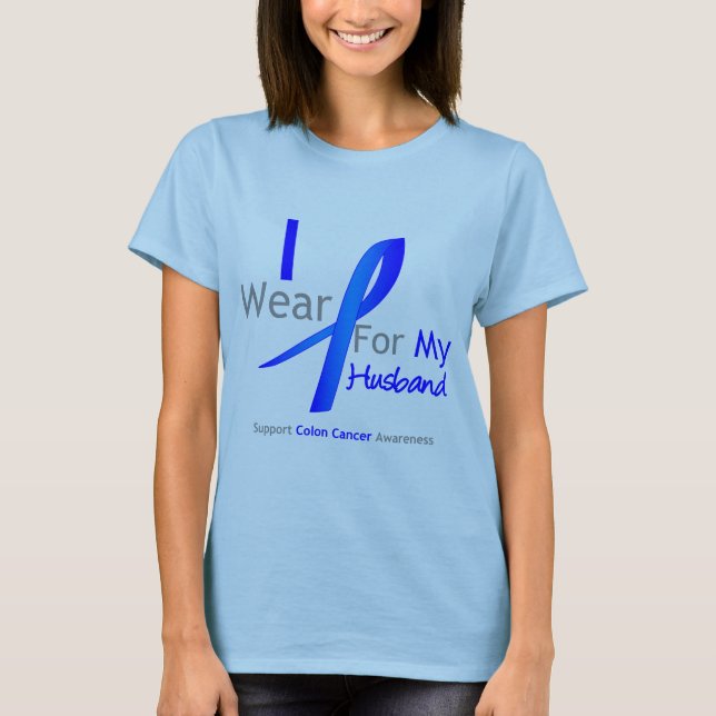 Camiseta Cancro do cólon eu visto o azul para meu marido (Frente)
