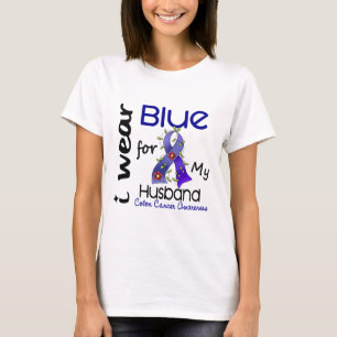 Camiseta Cancro do cólon eu visto o azul para meu marido 4