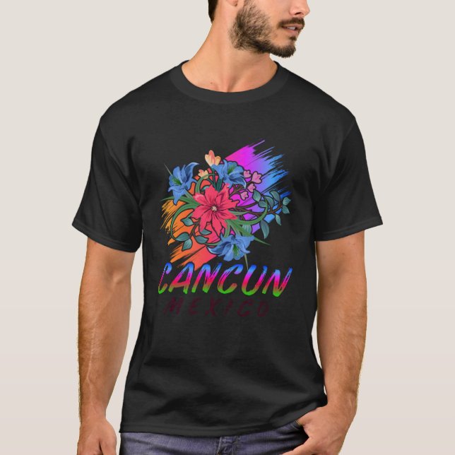 Camiseta Cancun México Flores BLK México Cancun Cancun (Frente)