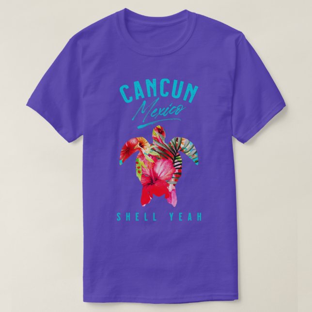 Camiseta Cancún México: Flores Tropicais de Hibiscus (Frente do Design)