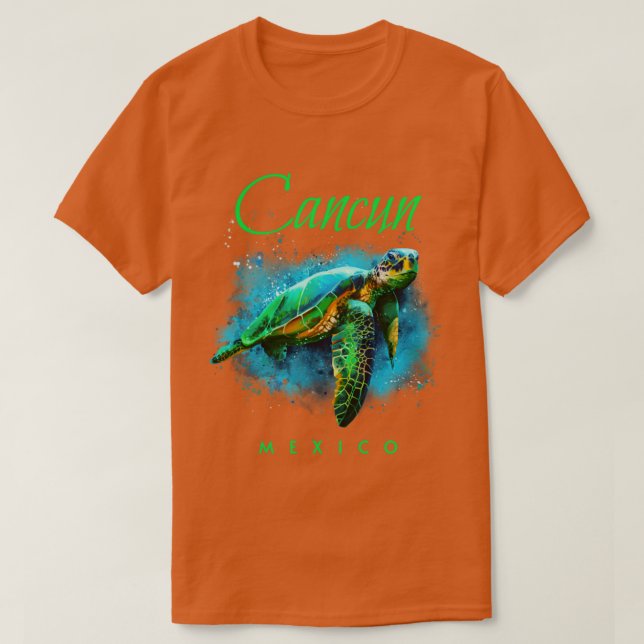 Camiseta Cancún México - Tartaruga do Mar de Aquarela (Frente do Design)