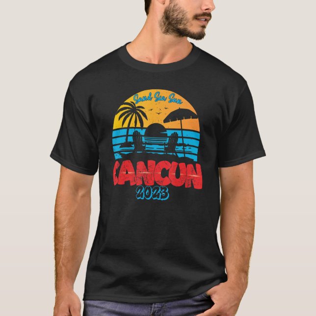 Camiseta Cancun Mexico Vacation 2023 Beach Family Friend Gr (Frente)